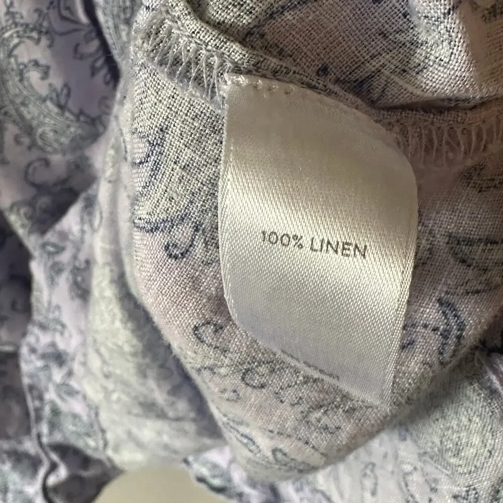 J. Jill Love Linen Boxy Top Womens Medium Lavender Paisley Floral V-Neck Coastal